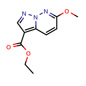 Chemical structure of ethyl 6-methoxypyrazolo[1,5-b]pyridazine-3-carboxylate , CAS 2104165-64-0, AChemBlock T94080