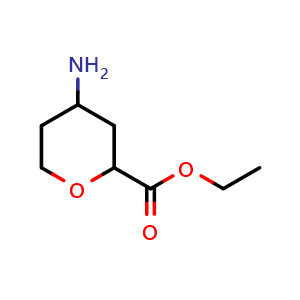 Chemical structure of ethyl 4-aminotetrahydropyran-2-carboxylate , CAS 2089659-12-9, AChemBlock T94087