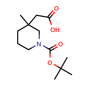 Chemical structure of 2-(1-tert-butoxycarbonyl-3-methyl-3-piperidyl)acetic acid , CAS 1823995-21-6, AChemBlock T94089