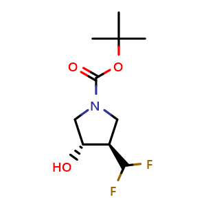 Chemical structure of tert-butyl trans-(3R,4S)-3-(difluoromethyl)-4-hydroxy-pyrrolidine-1-carboxylate , CAS 2368911-11-7, AChemBlock T94120