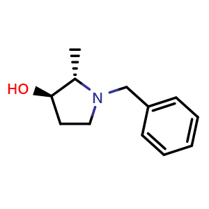 Chemical structure of (2S,3R)-1-benzyl-2-methyl-pyrrolidin-3-ol , CAS 202743-07-5, AChemBlock T94132