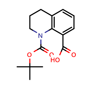 Chemical structure of 1-tert-butoxycarbonyl-3,4-dihydro-2H-quinoline-8-carboxylic acid , CAS 1540273-36-6, AChemBlock T94141