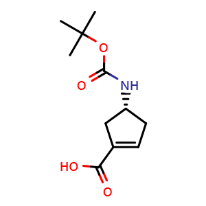 Chemical structure of (4R)-4-(tert-butoxycarbonylamino)cyclopentene-1-carboxylic acid , CAS 1312161-66-2, AChemBlock T94148