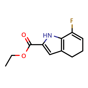 Chemical structure of ethyl 7-fluoro-4,5-dihydro-1H-indole-2-carboxylate , CAS 2411639-65-9, AChemBlock T94157