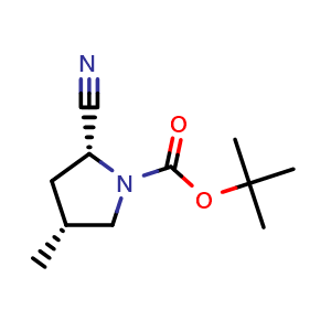 Chemical structure of tert-butyl (2R,4R)-2-cyano-4-methyl-pyrrolidine-1-carboxylate , CAS 2411591-57-4, AChemBlock T94158