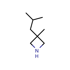 Chemical structure of 3-isobutyl-3-methyl-azetidine , CAS 1500416-45-4, AChemBlock T94172