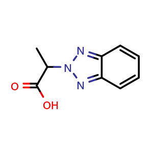 Chemical structure of 2-(2H-1,2,3-benzotriazol-2-yl)propanoic acid , CAS 4144-69-8, AChemBlock T94267