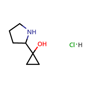 Chemical structure of 1-pyrrolidin-2-ylcyclopropanol hydrochloride , CAS 2191401-19-9, AChemBlock T94269