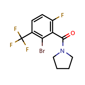 Chemical structure of 1-[2-Bromo-6-fluoro-3-(trifluoromethyl)benzoyl]pyrrolidine , CAS 2271442-91-0, AChemBlock T94280