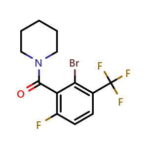 Chemical structure of 1-[2-Bromo-6-fluoro-3-(trifluoromethyl)benzoyl]piperidine , CAS 2271442-88-5, AChemBlock T94281