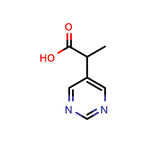 Chemical structure of 2-(pyrimidin-5-yl)propanoic acid , CAS 691845-51-9, AChemBlock T94286