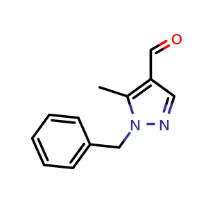Chemical structure of 1-benzyl-5-methyl-1H-pyrazole-4-carbaldehyde , CAS 154927-02-3, AChemBlock T94304