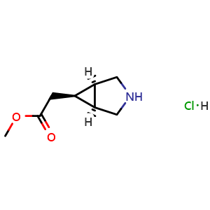 Chemical structure of methyl endo-2-((1R,5S,6r)-3-azabicyclo[3.1.0]hexan-6-yl)acetate hydrochloride , AChemBlock T94343