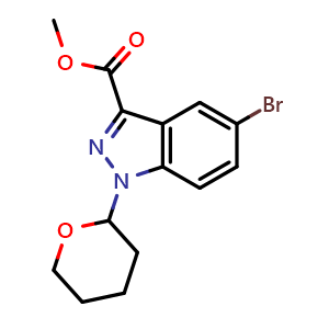 Chemical structure of methyl 5-bromo-1-tetrahydropyran-2-yl-indazole-3-carboxylate , CAS 850893-01-5, AChemBlock T94411