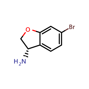 Chemical structure of (3S)-6-bromo-2,3-dihydrobenzofuran-3-amine , CAS 1228568-69-1, AChemBlock T94415