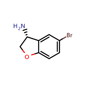 Chemical structure of (3R)-5-bromo-2,3-dihydrobenzofuran-3-amine , CAS 1213452-00-6, AChemBlock T94416