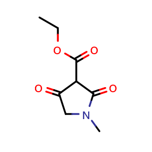 Chemical structure of ethyl 1-methyl-2,4-dioxo-pyrrolidine-3-carboxylate , CAS 1934774-97-6, AChemBlock T94509