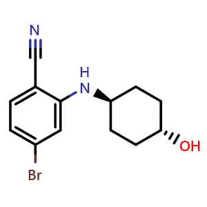 Chemical structure of 4-bromo-2-{[trans-4-hydroxycyclohexyl]amino}benzonitrile , CAS 1008520-76-0, AChemBlock T94510