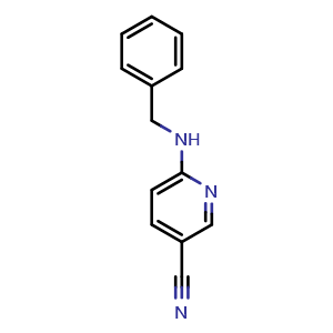 Chemical structure of 6-(benzylamino)pyridine-3-carbonitrile , CAS 15871-91-7, AChemBlock T94532