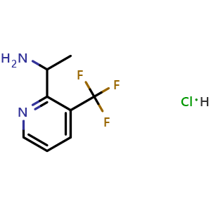 Chemical structure of 1-(3-(trifluoromethyl)pyridin-2-yl)ethan-1-amine hydrochloride , CAS 2411636-48-9, AChemBlock T94627