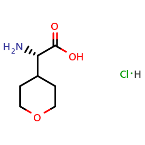Chemical structure of (2S)-2-amino-2-tetrahydropyran-4-yl-acetic acid hydrochloride , CAS 1315028-11-5, AChemBlock T94664