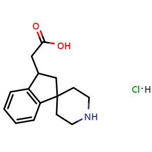 Chemical structure of 2-{2,3-dihydrospiro[indene-1,4'-piperidin]-3-yl}acetic acid hydrochloride , CAS 676607-36-6, AChemBlock T94672
