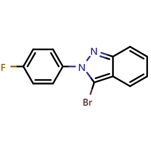 Chemical structure of 3-bromo-2-(4-fluorophenyl)indazole , CAS 2281761-79-1, AChemBlock T94723