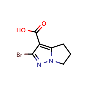 Chemical structure of 2-bromo-5,6-dihydro-4H-pyrrolo[1,2-b]pyrazole-3-carboxylic acid , CAS 2090987-48-5, AChemBlock T94724