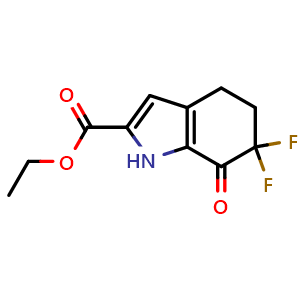 Chemical structure of ethyl 6,6-difluoro-7-oxo-4,5-dihydro-1H-indole-2-carboxylate , CAS 1433990-09-0, AChemBlock T94730