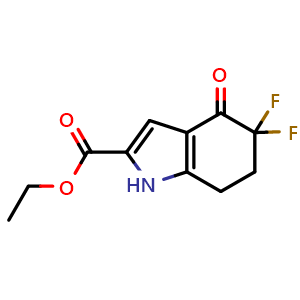 Chemical structure of ethyl 5,5-difluoro-4-oxo-6,7-dihydro-1H-indole-2-carboxylate , CAS 1263083-10-8, AChemBlock T94731
