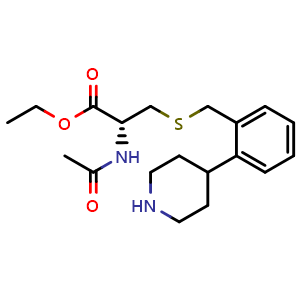Chemical structure of ethyl (2R)-2-acetamido-3-[[2-(4-piperidyl)phenyl]methylsulfanyl]propanoate , CAS 2411590-91-3, AChemBlock T94734