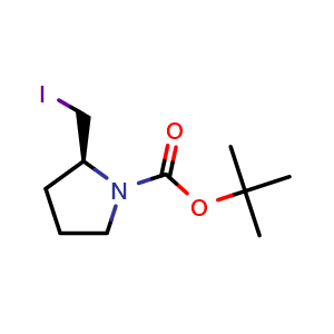 Chemical structure of tert-butyl (2S)-2-(iodomethyl)pyrrolidine-1-carboxylate , CAS 338945-22-5, AChemBlock T94777