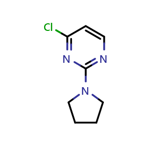 Chemical structure of 4-chloro-2-(pyrrolidin-1-yl)pyrimidine , CAS 33852-01-6, AChemBlock T94778
