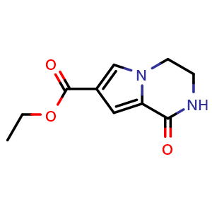 Chemical structure of ethyl 1-oxo-3,4-dihydro-2H-pyrrolo[1,2-a]pyrazine-7-carboxylate , CAS 1338563-13-5, AChemBlock T94800