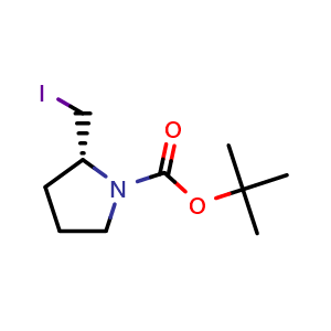 Chemical structure of tert-butyl (2R)-2-(iodomethyl)pyrrolidine-1-carboxylate , CAS 1260610-71-6, AChemBlock T94805