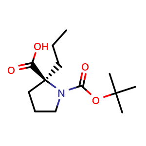 Chemical structure of (2S)-1-tert-butoxycarbonyl-2-propyl-pyrrolidine-2-carboxylic acid , CAS 706806-58-8, AChemBlock T94876
