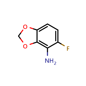Chemical structure of 5-fluoro-1,3-benzodioxol-4-amine , CAS 492444-04-9, AChemBlock T94878