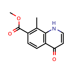 Chemical structure of methyl 8-methyl-4-oxo-1,4-dihydroquinoline-7-carboxylate , CAS 1388033-03-1, AChemBlock T95009