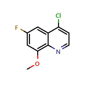 Chemical structure of 4-chloro-6-fluoro-8-methoxyquinoline , CAS 1247728-57-9, AChemBlock T95084
