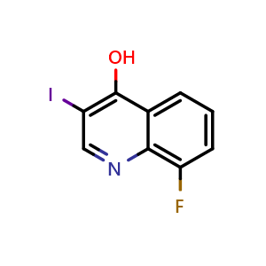 Chemical structure of 8-fluoro-3-iodoquinolin-4-ol , CAS 1330753-40-6, AChemBlock T95102