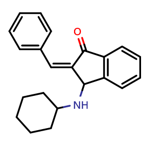 Chemical structure of (Z)-2-benzylidene-3-(cyclohexylamino)-2,3-dihydro-1H-inden-1-one , CAS 15982-84-0, AChemBlock T95103
