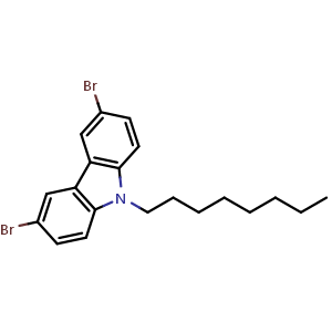Chemical structure of 3,6-dibromo-9-octylcarbazole , CAS 79554-93-1, AChemBlock T95117