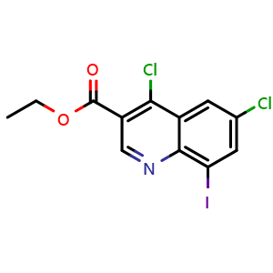Chemical structure of ethyl 4,6-dichloro-8-iodoquinoline-3-carboxylate , CAS 1929361-06-7, AChemBlock T95165