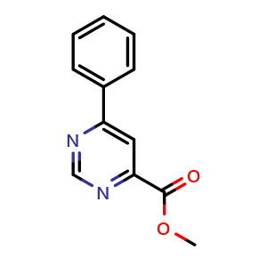 Chemical structure of methyl 6-phenylpyrimidine-4-carboxylate , CAS 74647-38-4, AChemBlock T95167