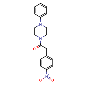 Chemical structure of 2-(4-nitrophenyl)-1-(4-phenylpiperazin-1-yl)ethan-1-one , CAS 349410-58-8, AChemBlock T95173