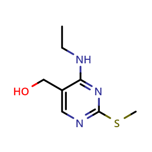 Chemical structure of 4-(ethylamino)-2-(methylthio)-5-Pyrimidinemethanol , CAS 185040-34-0, AChemBlock T95174