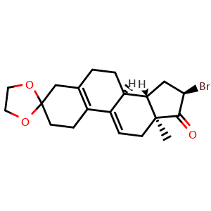 Chemical structure of 16-Bromo-3,3-ethylenedioxy-5(10),9(11)-estradien-17-one , CAS 114896-41-2, AChemBlock T95176