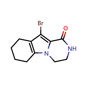 Chemical structure of 10-bromo-3,4,6,7,8,9-hexahydro-2H-pyrazino[1,2-a]indol-1-one , CAS 1434050-99-3, AChemBlock T95192