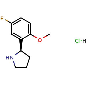 Chemical structure of 2-((2R)pyrrolidin-2-yl)-4-fluoro-1-methoxybenzene hydrochloride , CAS 1260845-67-7, AChemBlock T95197