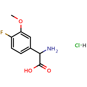 Chemical structure of 2-Amino-2-(4-fluoro-3-methoxyphenyl)acetic acid hydrochloride , CAS 2416145-85-0, AChemBlock T95202